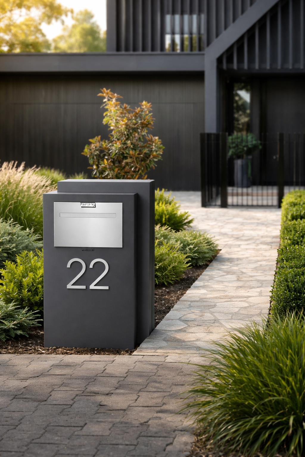 Premium pakketbrievenbus antraciet staand model voor thuisbezorging pakketten en brievenpost