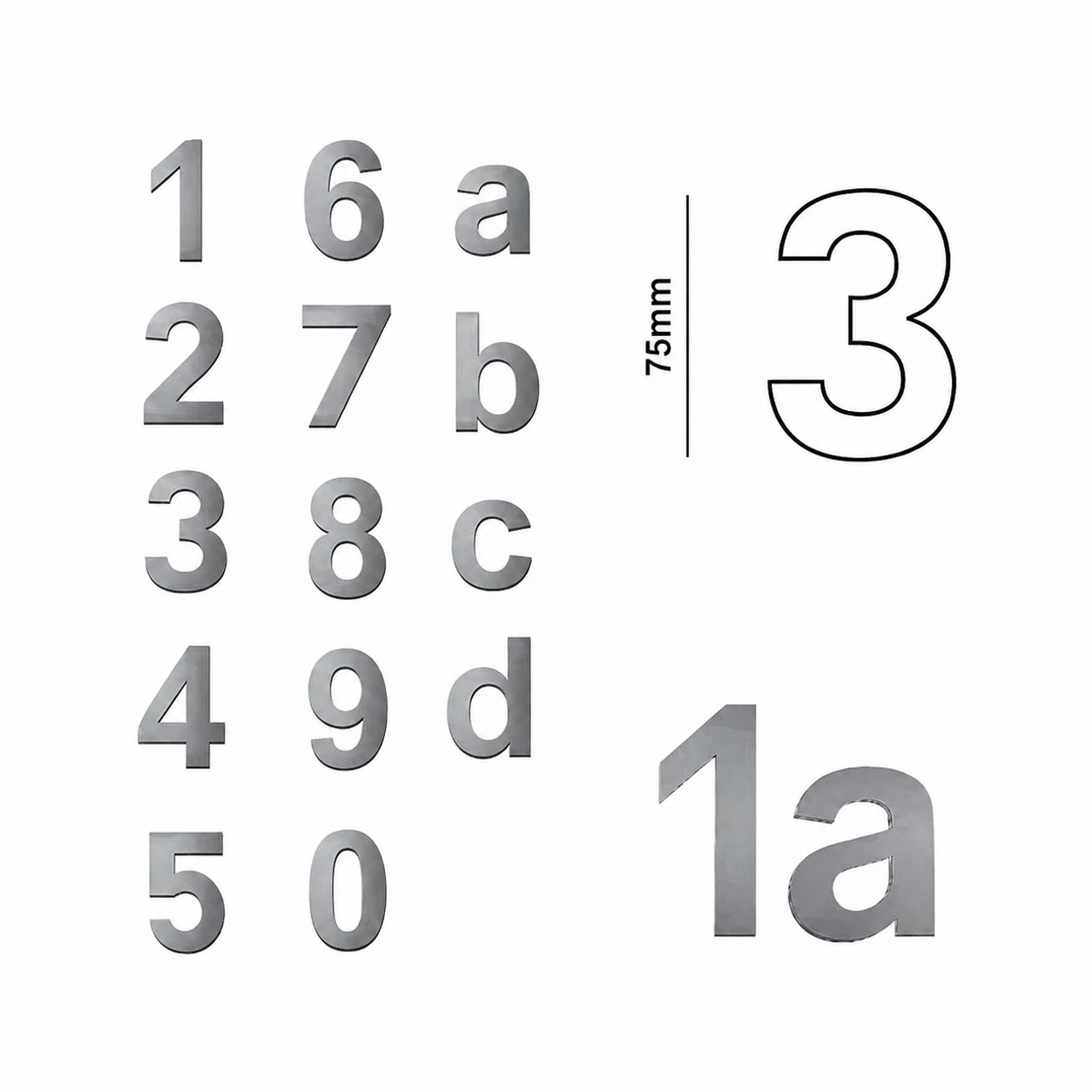 RVS Huisnummers en Letters Zelfklevend 75mm