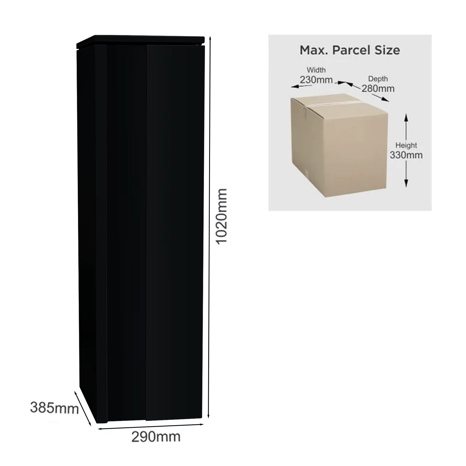 SENTINEL Pakketbrievenbus Modern Zwart - 1020x290x385mm