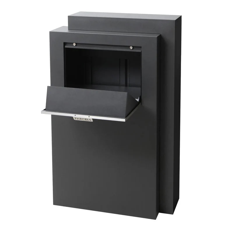 Pakketbrievenbus antraciet open met ruime pakketvak voor online bestellingen thuisbezorging