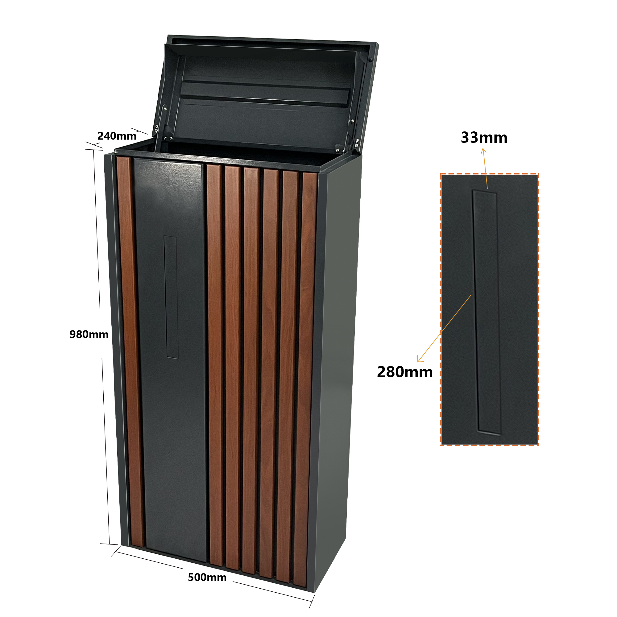 pakketbrievenbus zwarten hout afmetingen en maten