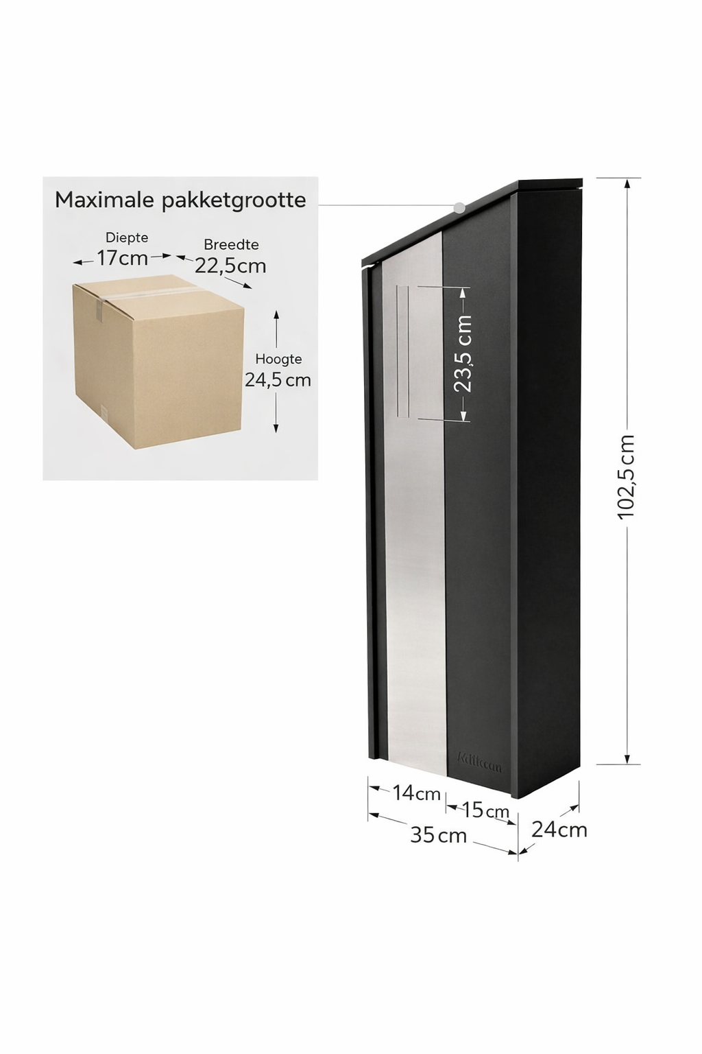 VANTAGE Pakket Pilaar Brievenbus – Zwart Staal”